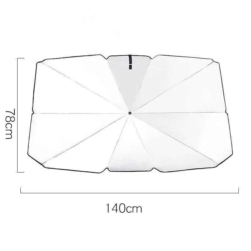 Titanium silver car sun shade parasol with leather case, thick opaque silver tape material
