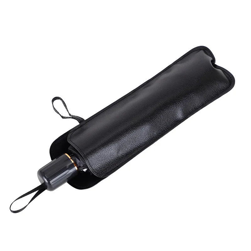 Titanium silver car sun shade parasol with leather case, thick opaque silver tape material
