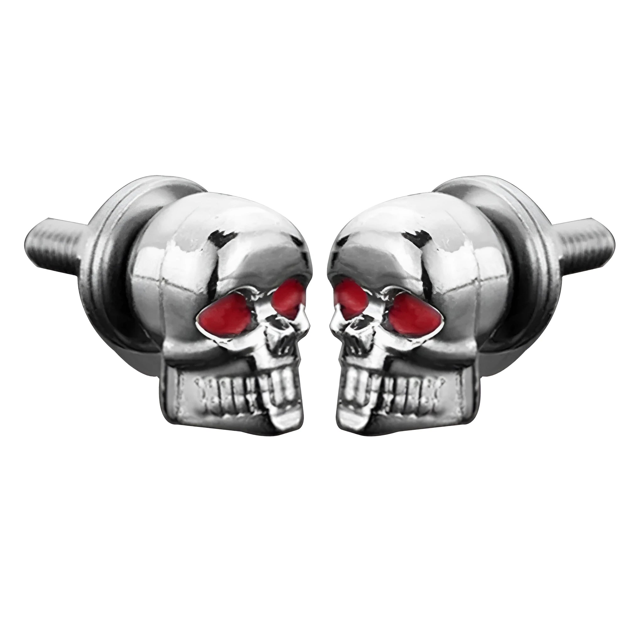 Pair of silver metal skull decorative bolts for motorcycle or car license plate fairing windshield