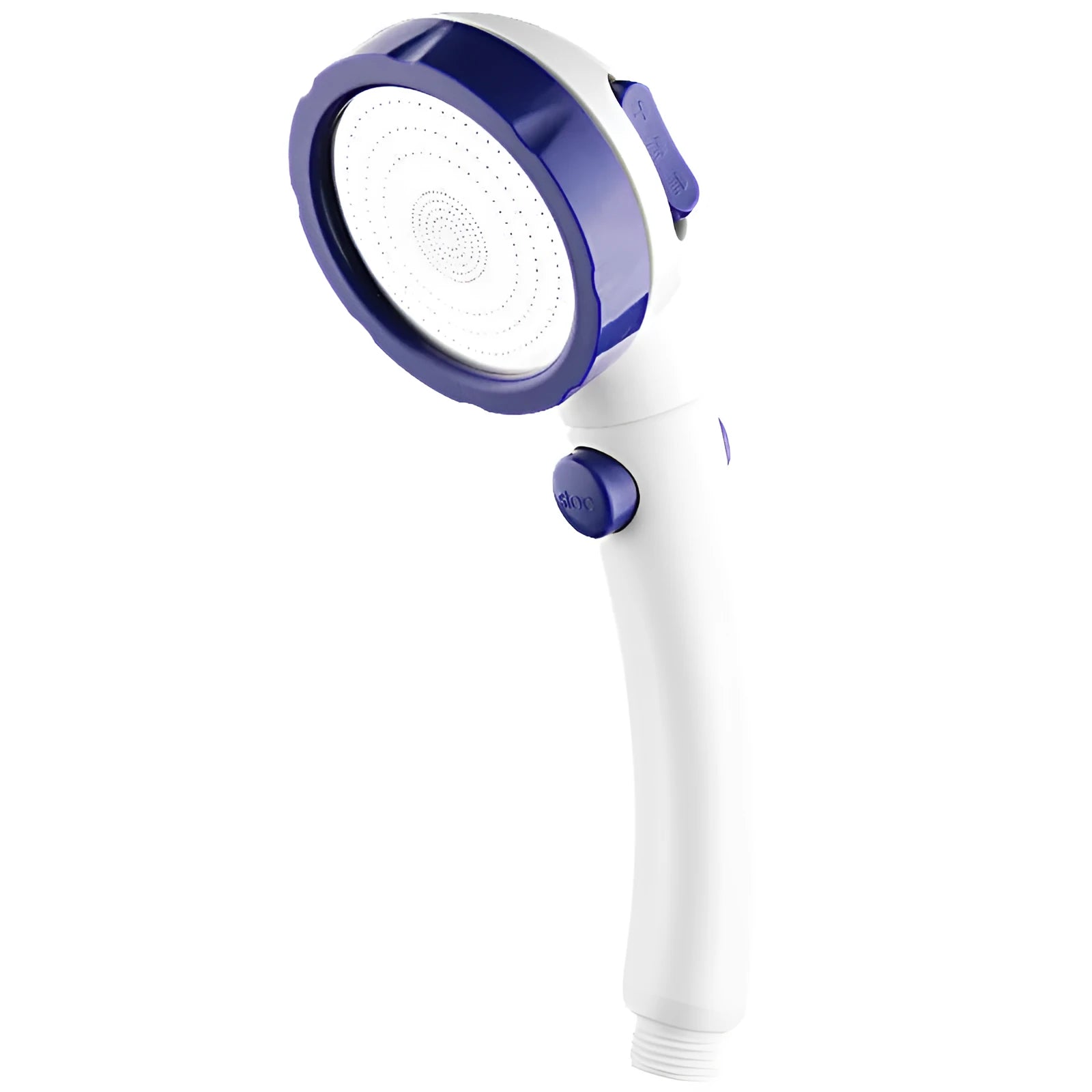 ABS handheld shower head with universal 4-point interface in blue, white, electroplating or UV finish