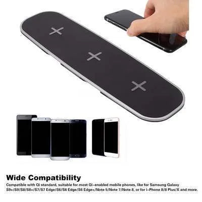 Black and white 3-in-1 Qi wireless charging base with LED indicators