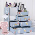 Wooden cosmetic storage box with internal compartments in cartoon pattern design