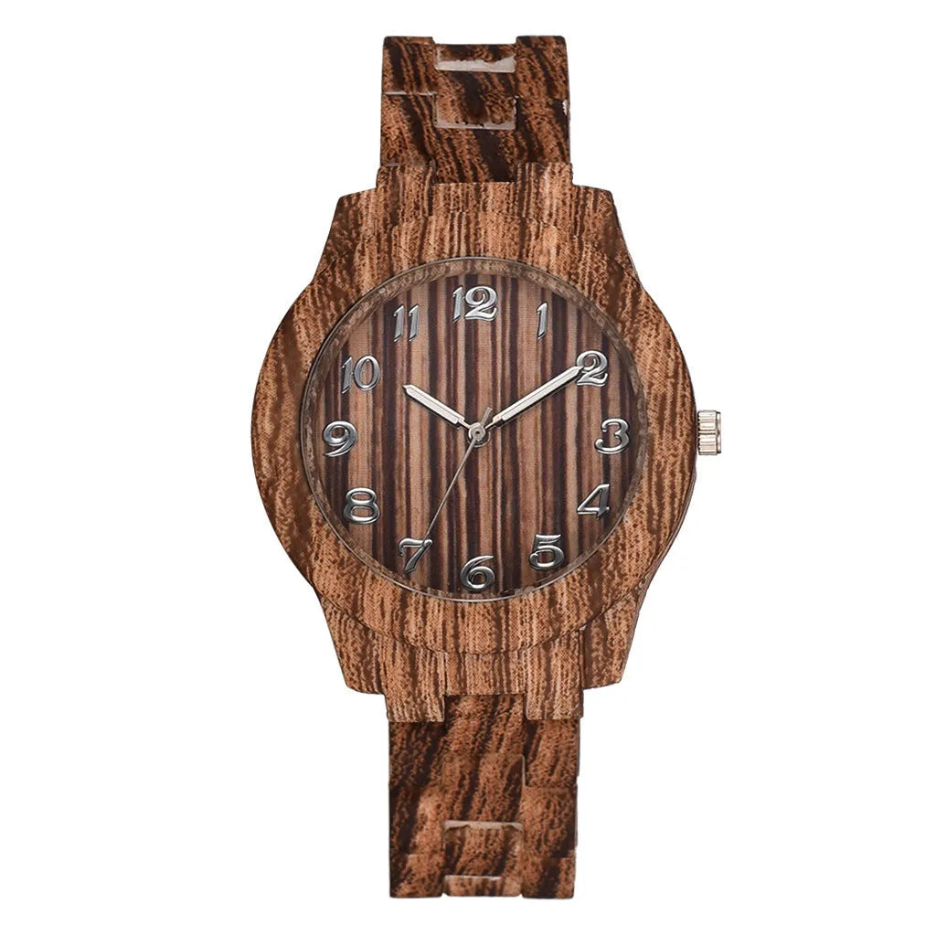 Wood grain retro couple quartz watches with silicone strap and 39mm case in multiple colour options