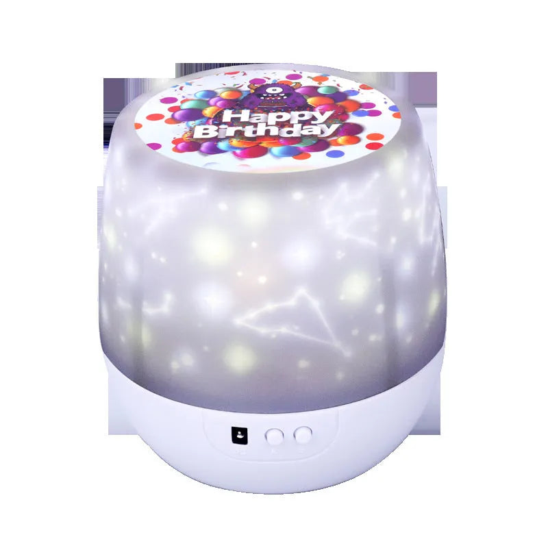 Compact plastic starry sky projector showing constellation night light projection on a wall.