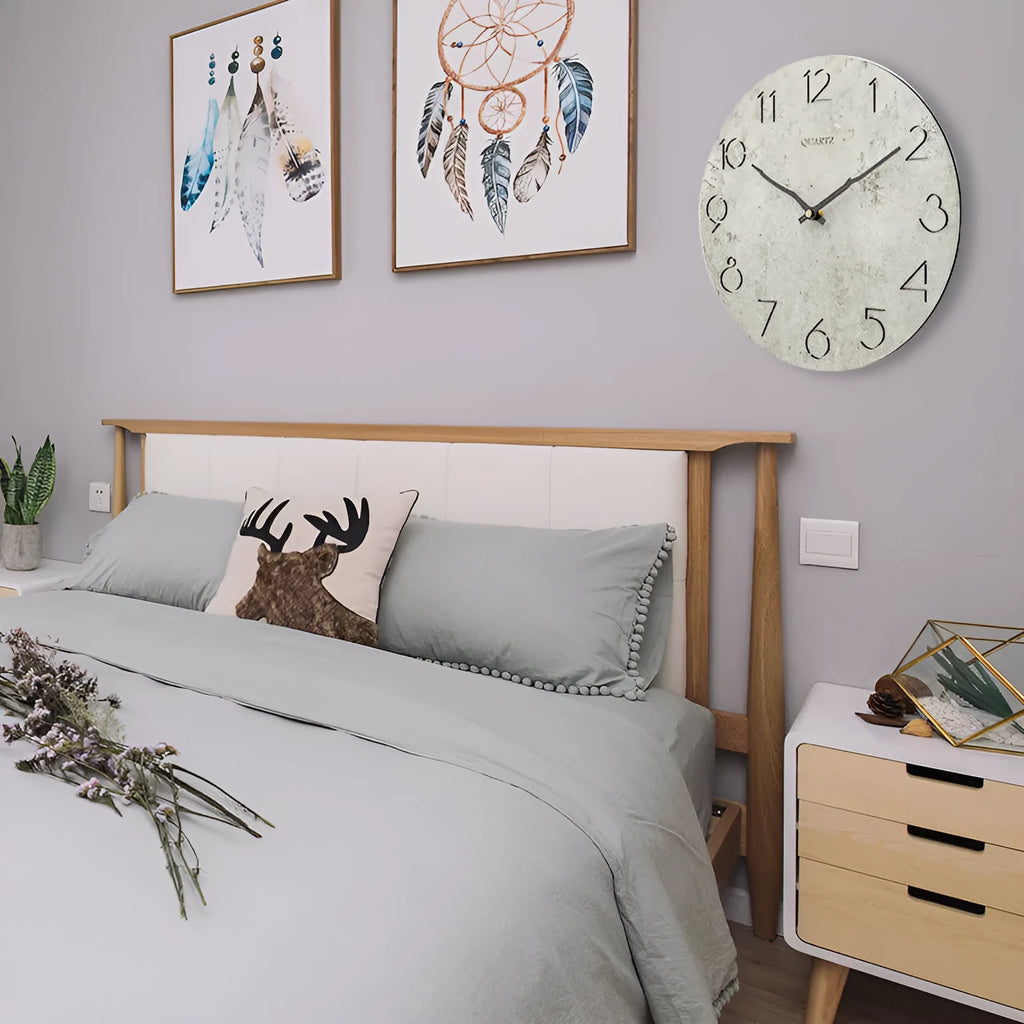 Grey European modern wall clock with single-sided design for living room mounting