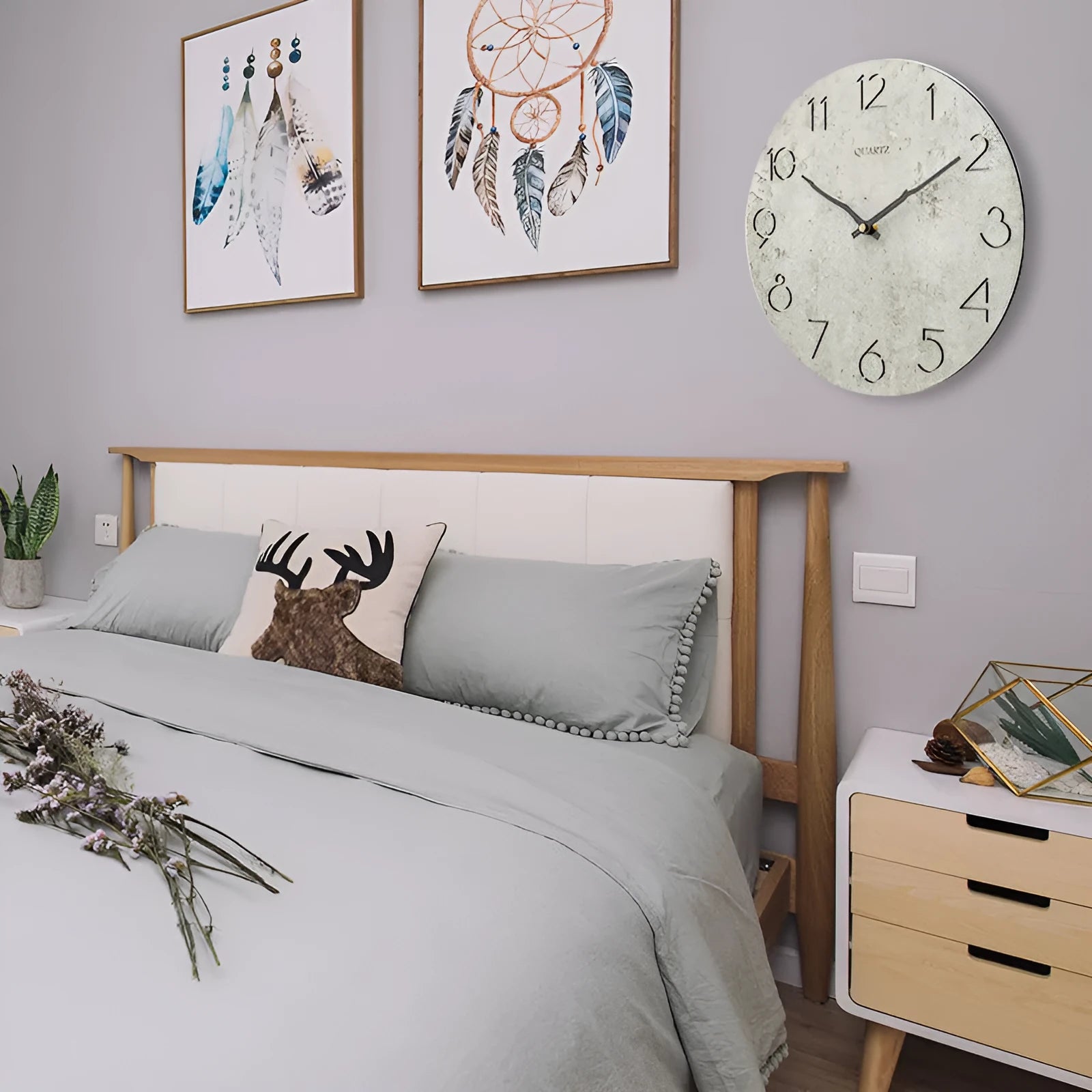Grey European modern wall clock with single-sided design for living room mounting