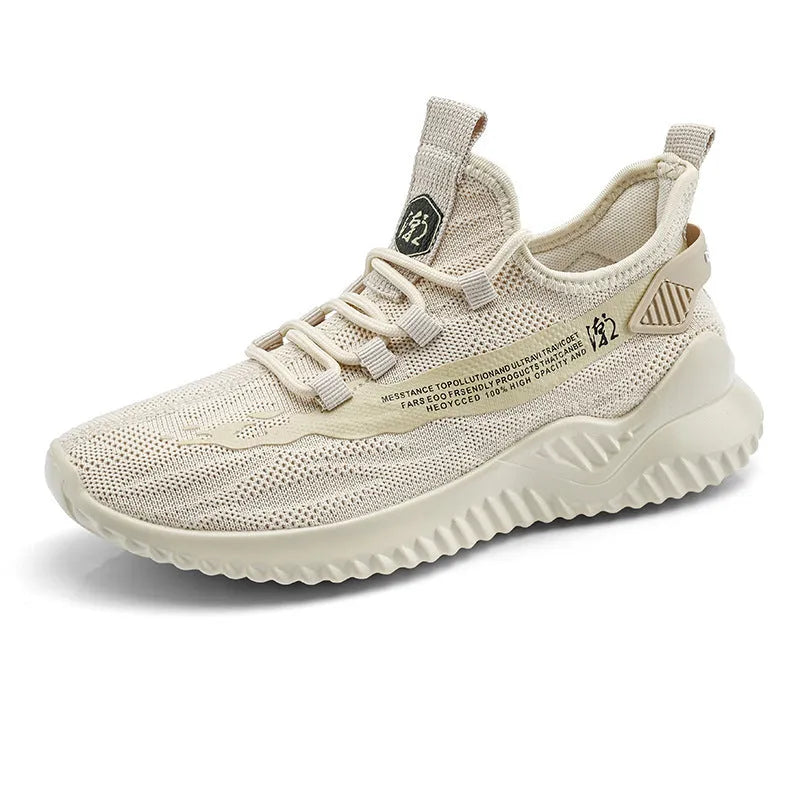 Men's white low-top mesh sports shoes with rubber sole and lace front.