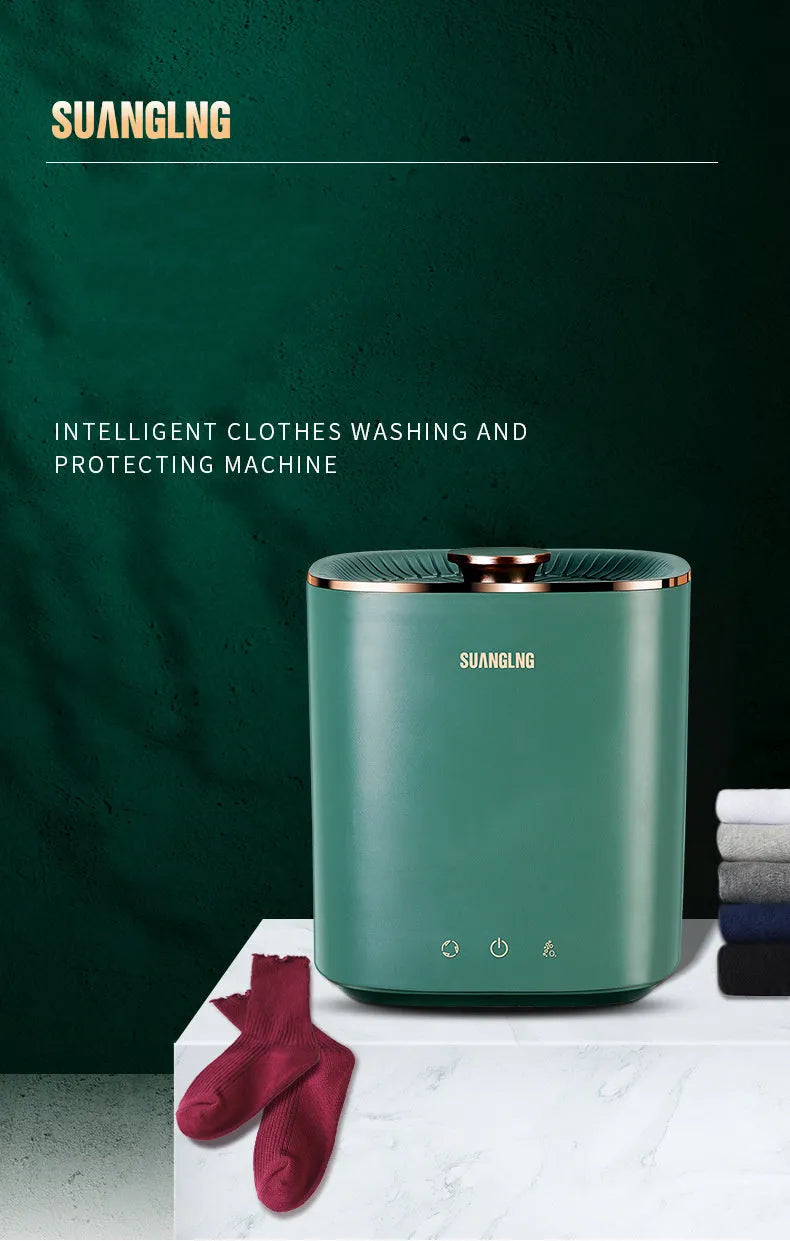 Green and white mini portable washing machine for underwear and socks with ozone sterilization feature