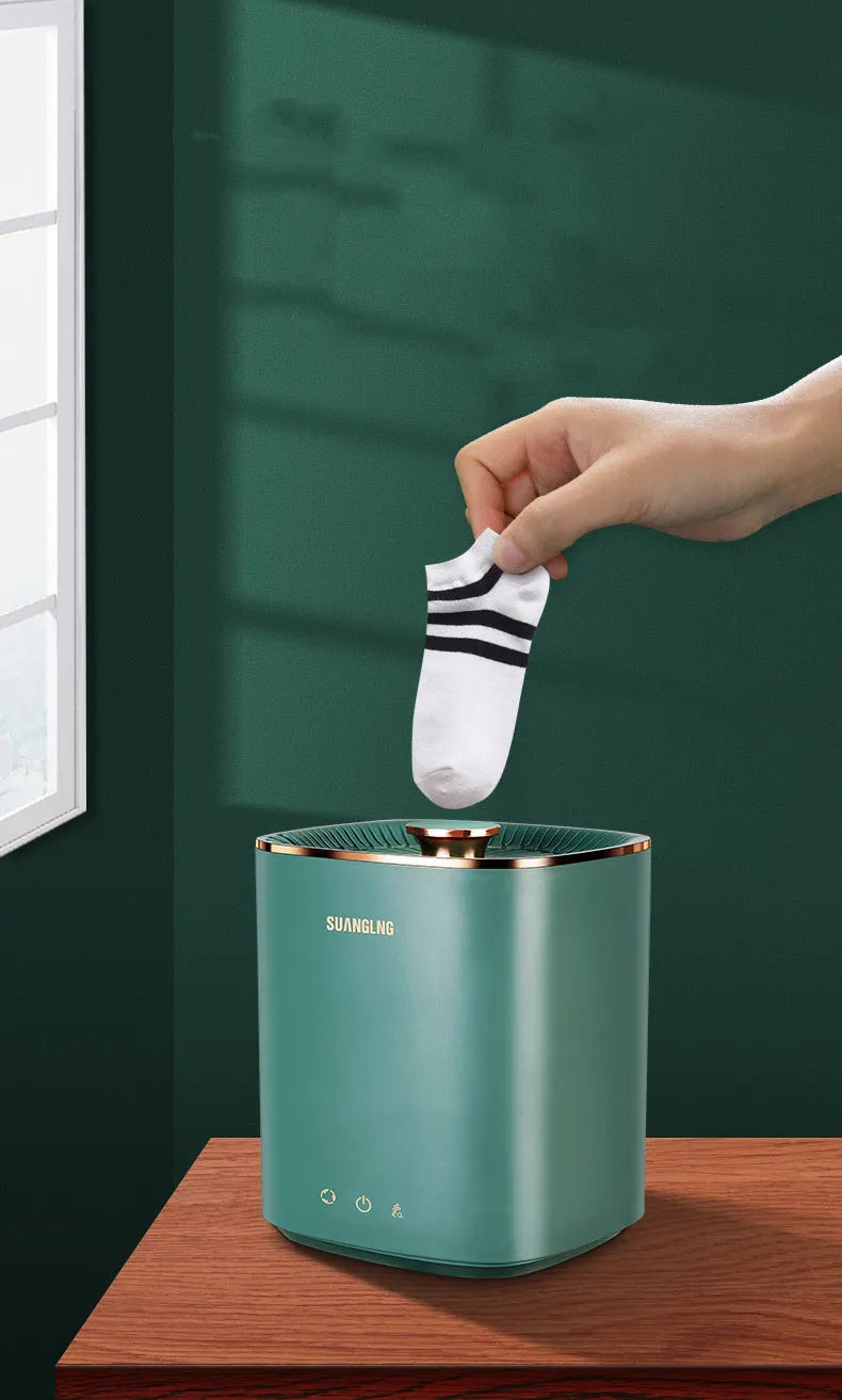 Green and white mini portable washing machine for underwear and socks with ozone sterilization feature