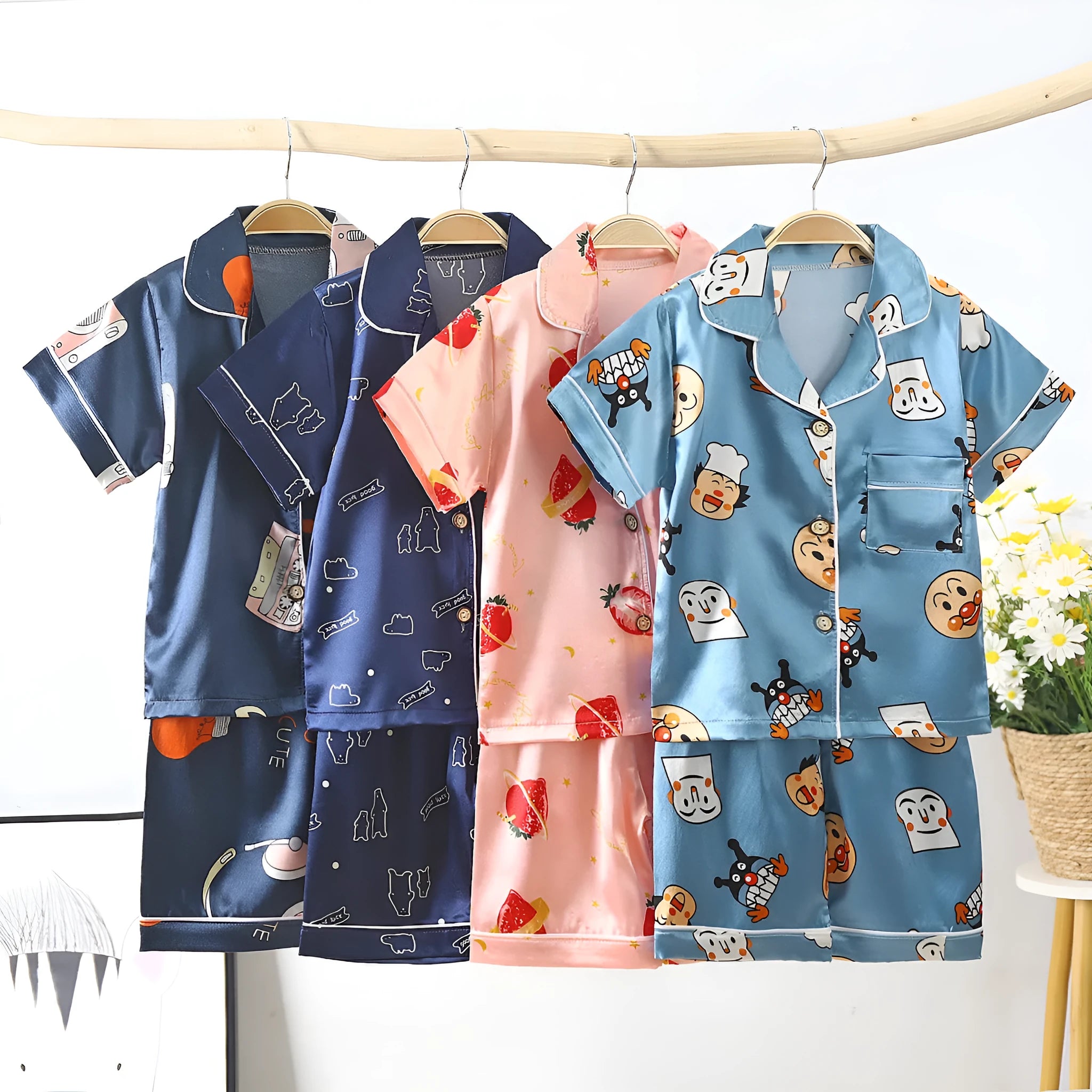 Children's pajamas set in Korean style with cartoon animal print, acetate fibre, sizes 110-160cm