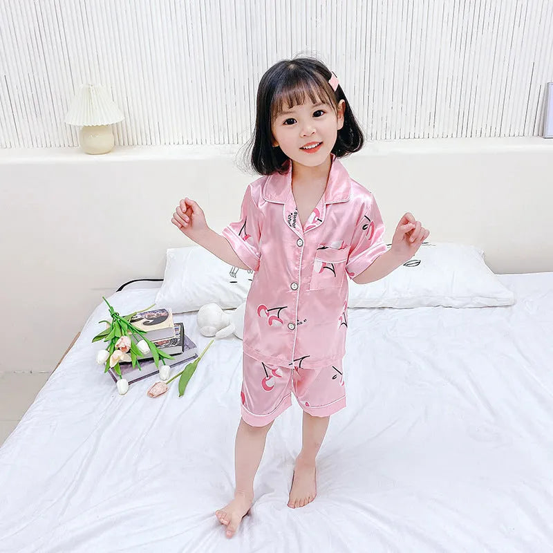 Children's pajamas set in Korean style with cartoon animal print, acetate fibre, sizes 110-160cm