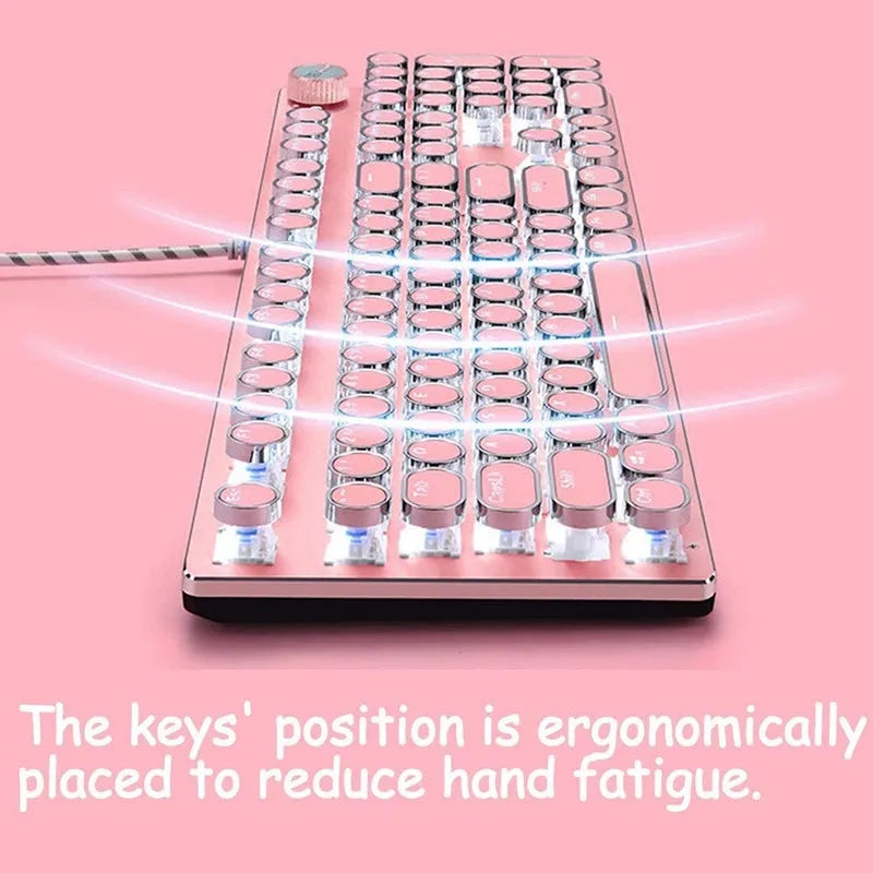 Technology Xinmeng Queen Lipstick mechanical keyboard with round green switch keys and silver pink colour scheme