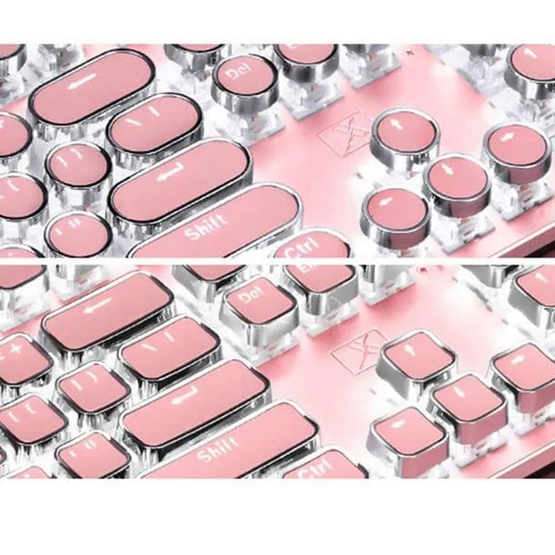 Technology Xinmeng Queen Lipstick mechanical keyboard with round green switch keys and silver pink colour scheme
