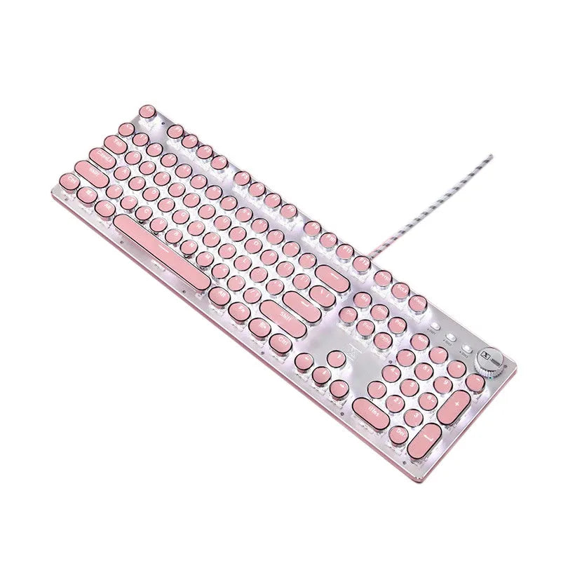 Technology Xinmeng Queen Lipstick mechanical keyboard with round green switch keys and silver pink colour scheme
