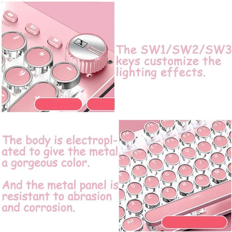 Technology Xinmeng Queen Lipstick mechanical keyboard with round green switch keys and silver pink colour scheme