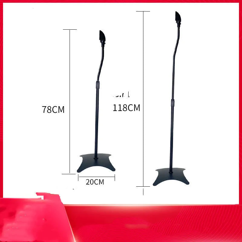 Black tripod speaker stand holding a satellite bookshelf speaker, compatible with Apple iPhone.