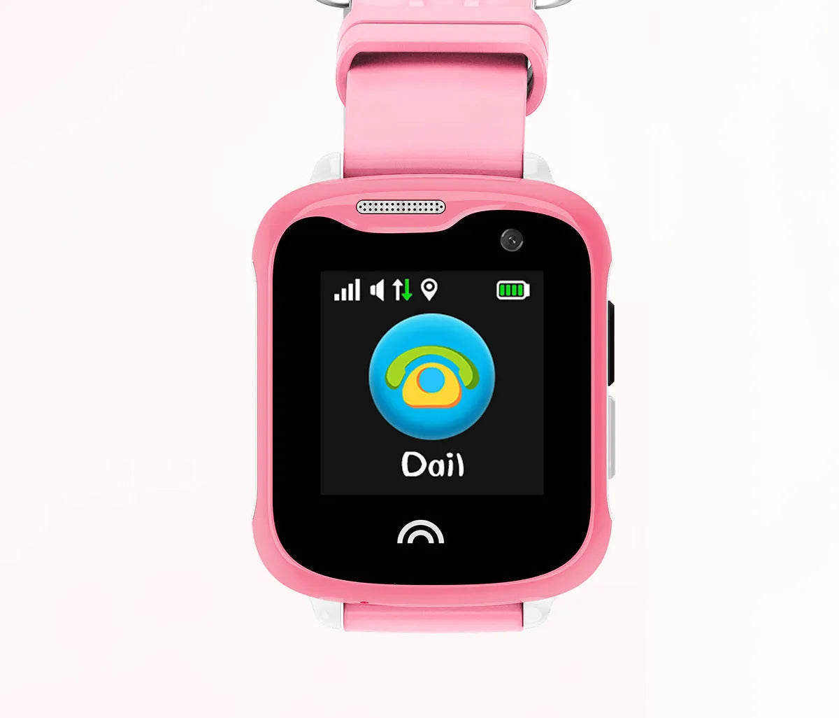 Children's black waterproof smartwatch with touch screen on a silicone strap