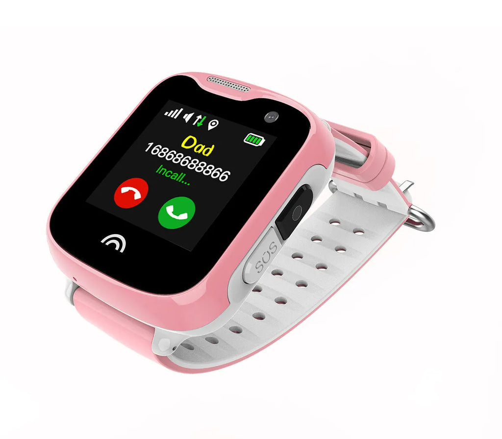Children's black waterproof smartwatch with touch screen on a silicone strap