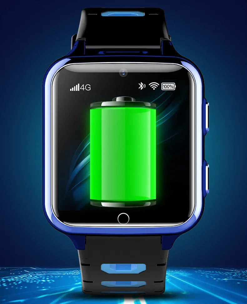 Children's smart watch with coloured silicone strap and a 1.54-inch touchscreen on wrist.