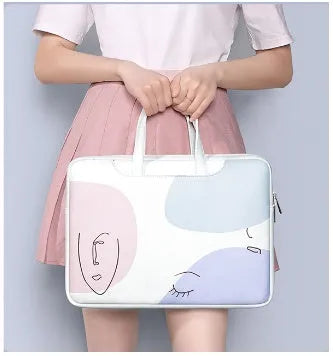 Blue PU leather laptop bag for a 15.6-inch notebook with a soft handle and zipper.