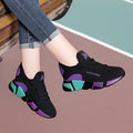 Women's lace-up platform sports shoes in wedge heel style, breathable upper, round toe, red colour