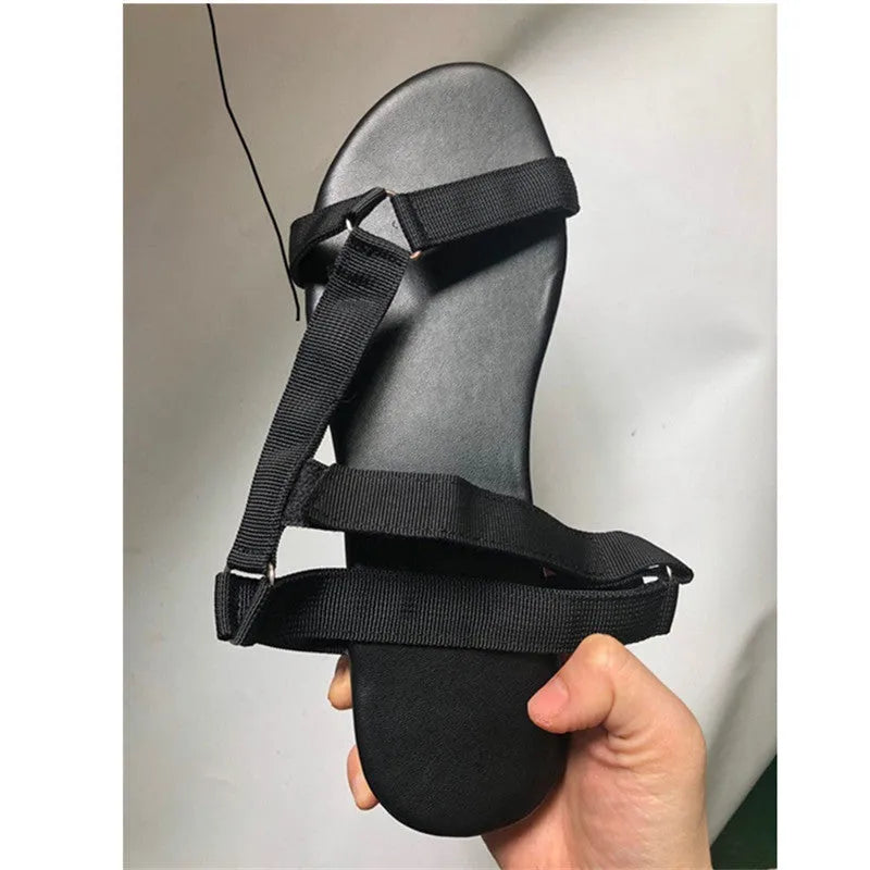 Flat women beach shoes slippers sandals with Velcro closure, frosted finish, plain pattern, viscose sole, imitation leather insole, sizes 35-43