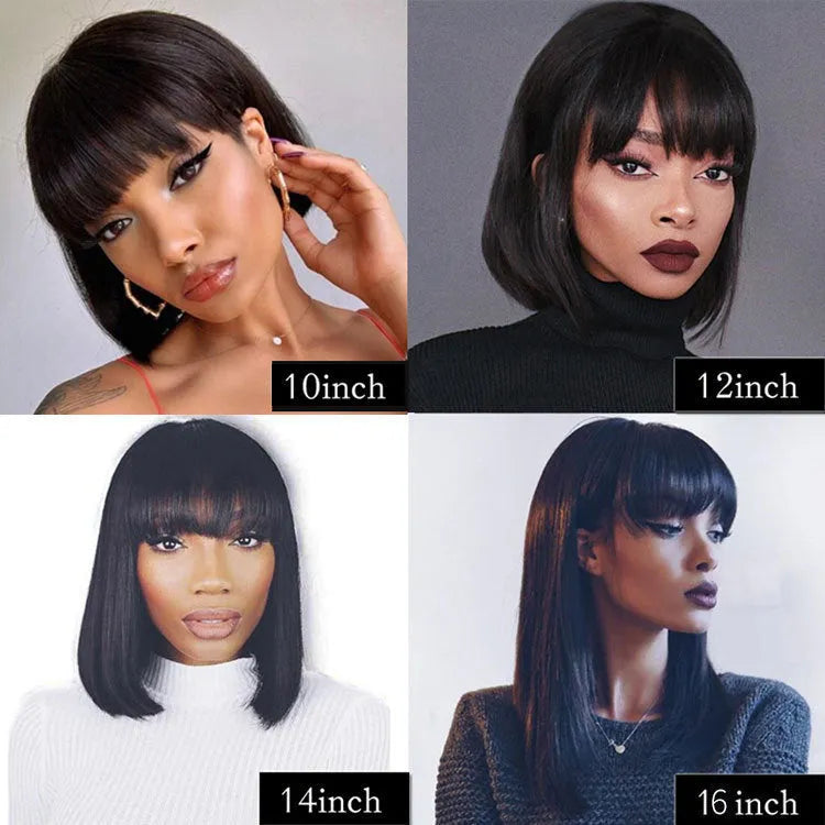 Unice Hair full machine weft human hair wig in black with 10 inch length