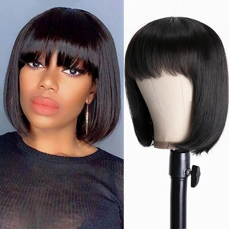 Unice Hair full machine weft human hair wig in black with 10 inch length
