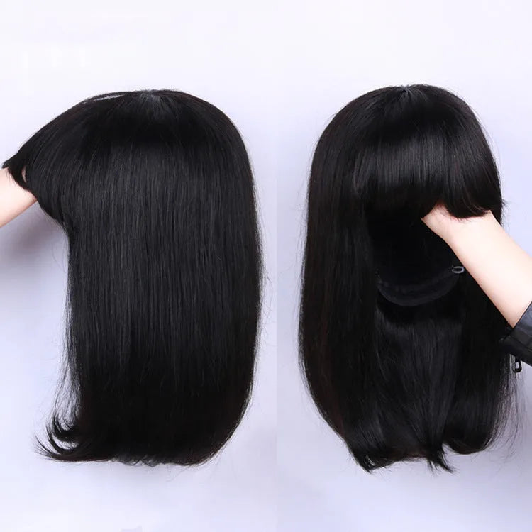 Unice Hair full machine weft human hair wig in black with 10 inch length