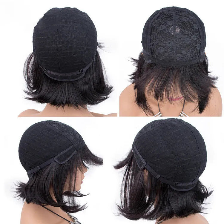 Unice Hair full machine weft human hair wig in black with 10 inch length