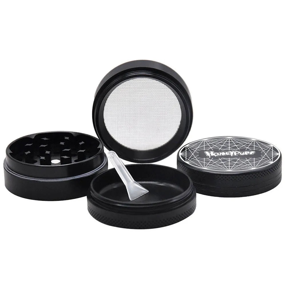 Four-layer T6 CNC aluminum alloy grinder with keychain razor bottle opener USB charging light and cash check lamp in black