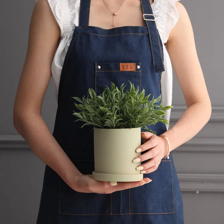 Nordic industrial style ceramic flowerpot with drainage hole in cylindrical shape, available in multiple colours and sizes