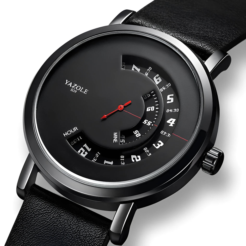 Men's quartz watch with rotating bezel and metal case showing time display