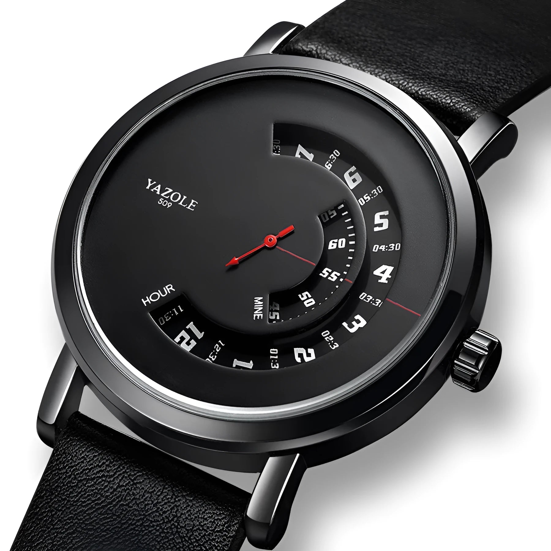 Men's quartz watch with rotating bezel and metal case showing time display