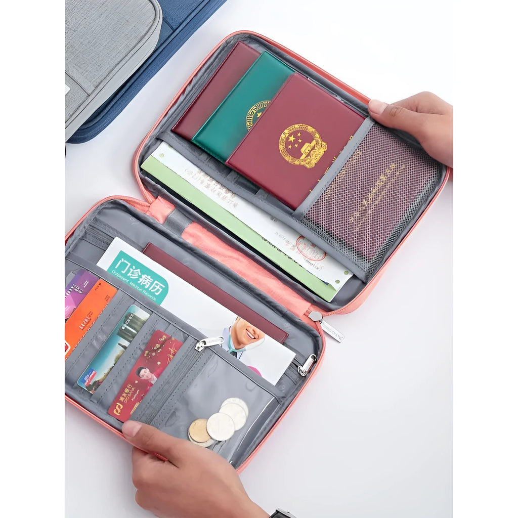 Waterproof travel passport cover in cationic material with storage bag in multiple colour options
