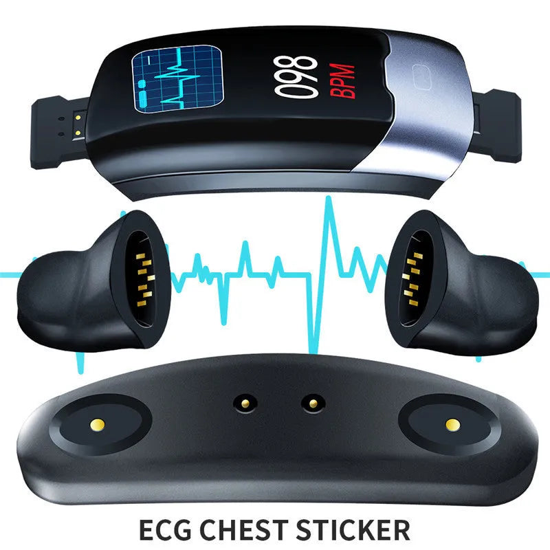 Smart fitness bracelet showing numerical display for heart rate and blood pressure monitoring