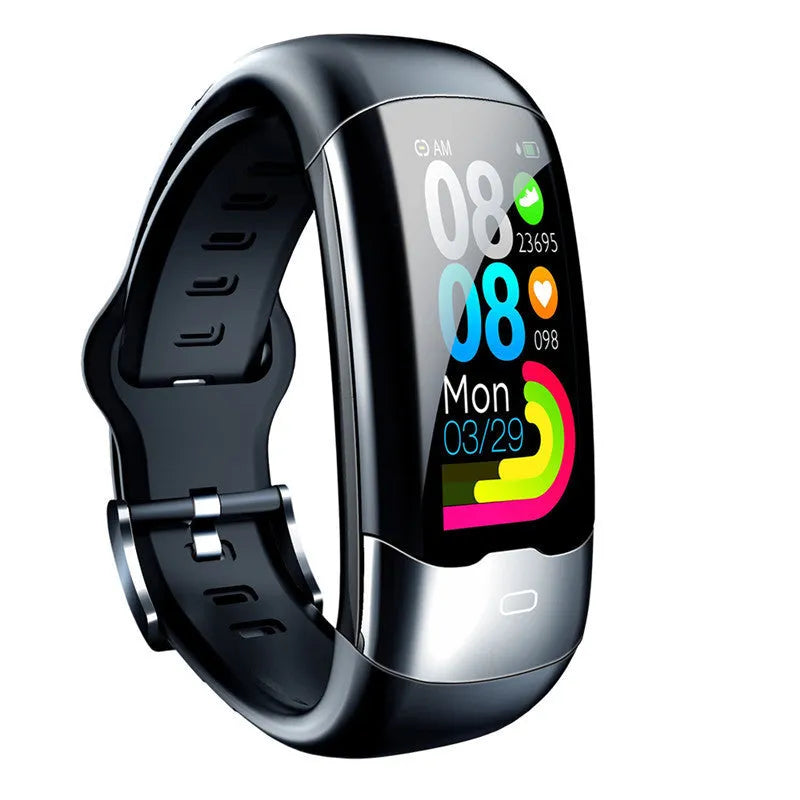 Smart fitness bracelet showing numerical display for heart rate and blood pressure monitoring
