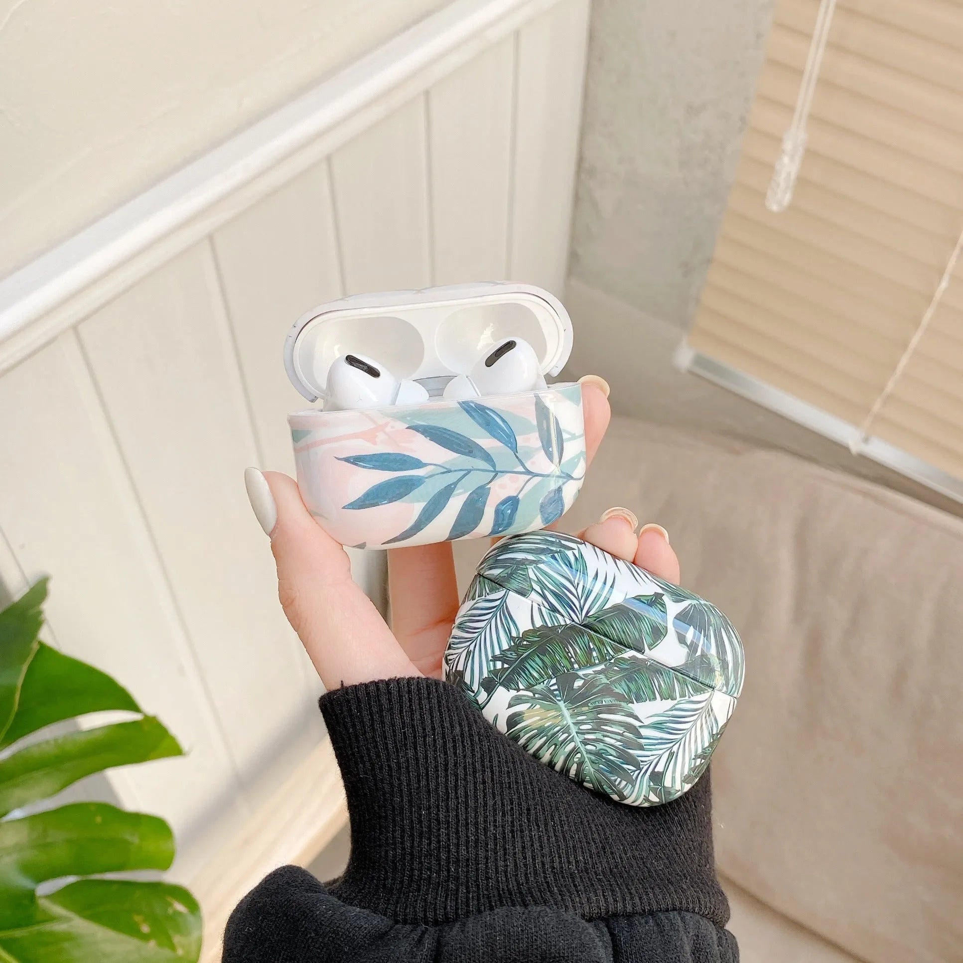 Banana leaves design AirPods protective case in blue colour for AirPods Pro