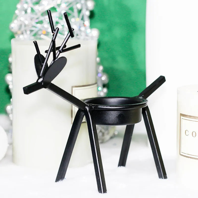 Black iron deer candlestick holder with elk bracket for Christmas candle decoration