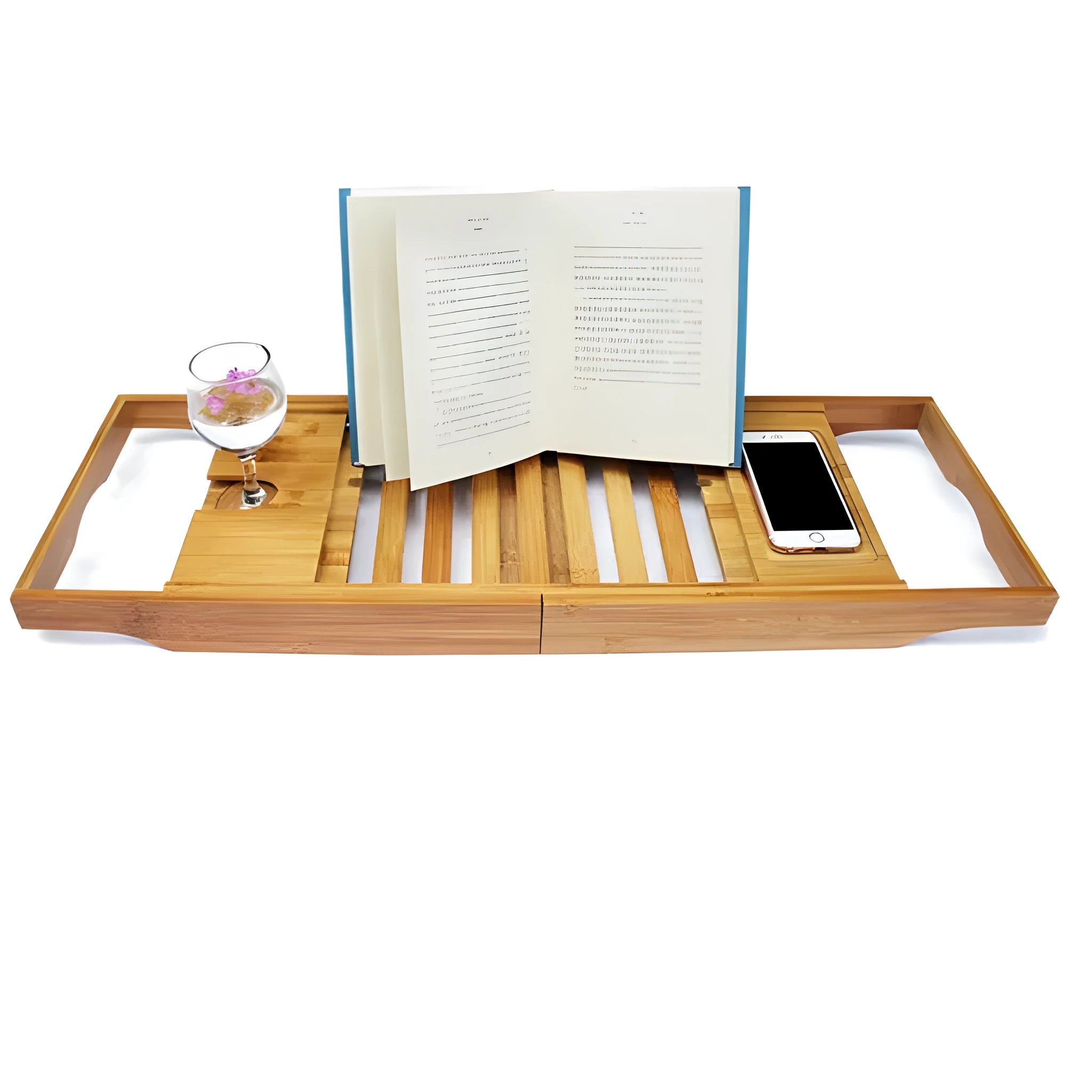 Natural bamboo freestanding shelf with single open tier for bathtub storage