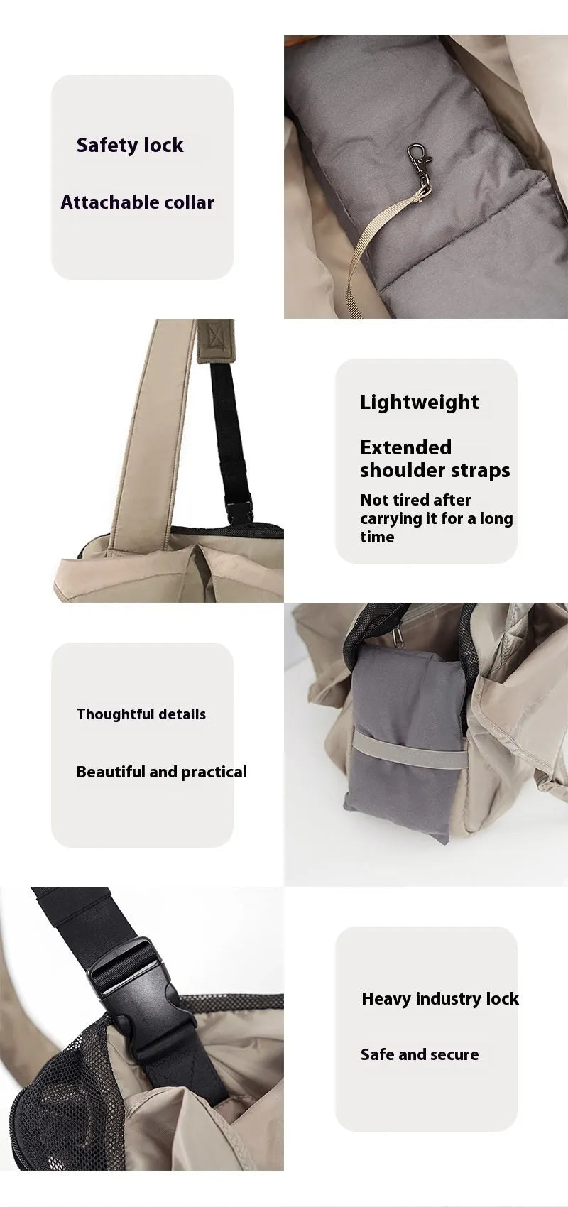 Apricot-coloured cloth pet handbag carrier for cats and small dogs, shown with dimensions 41cm long.