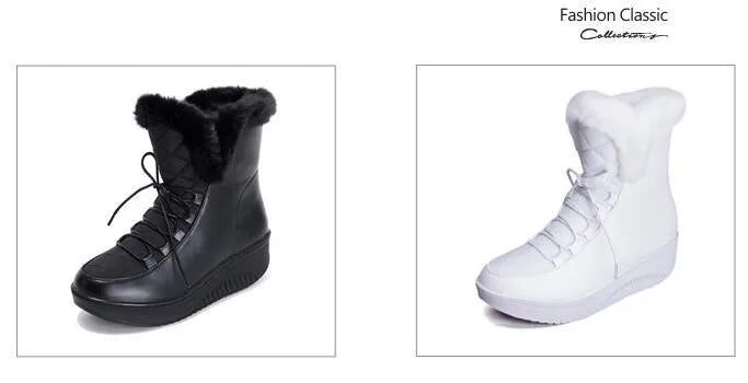 Black women's winter boots with lace-up front, 3cm platform sole, and plush lining.