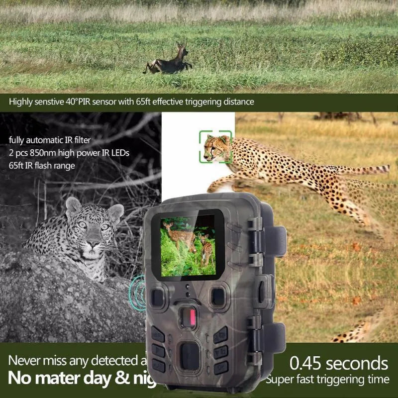 Black infrared night vision monitoring device with 12MP resolution and TF card storage slot