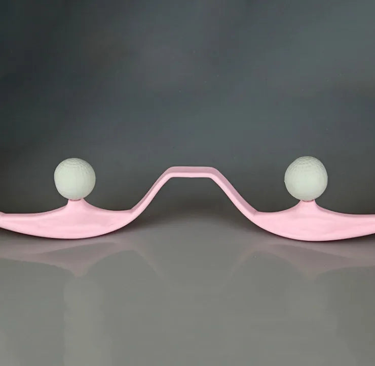 Handheld manual neck massage roller with adjustable stand and removable soft head in blue, green, or pink.