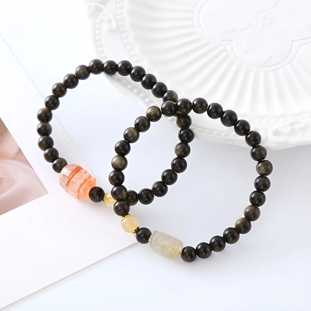 Natural obsidian pi xiu bracelet with ethnic retro styling and animal zodiac modelling