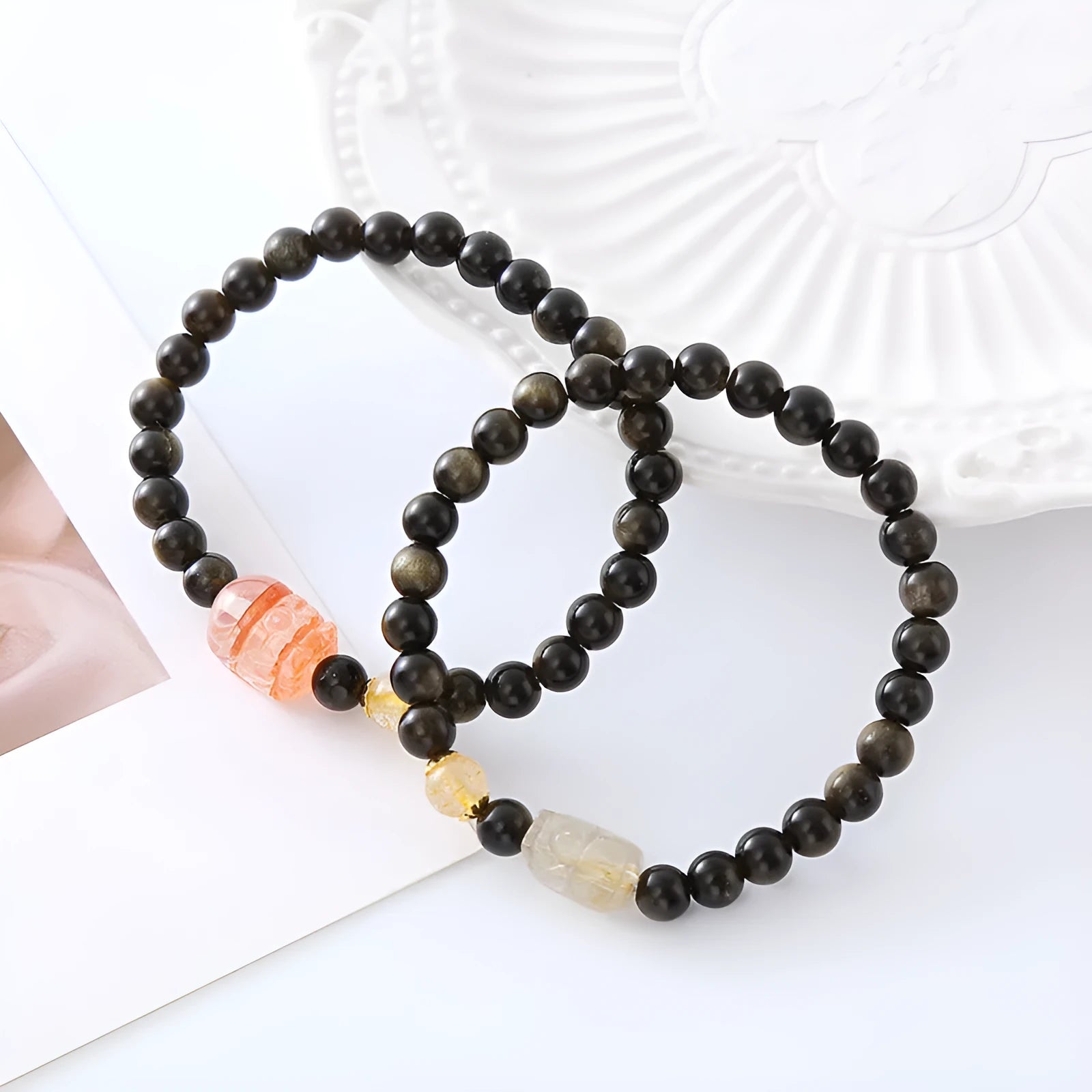 Natural obsidian pi xiu bracelet with ethnic retro styling and animal zodiac modelling