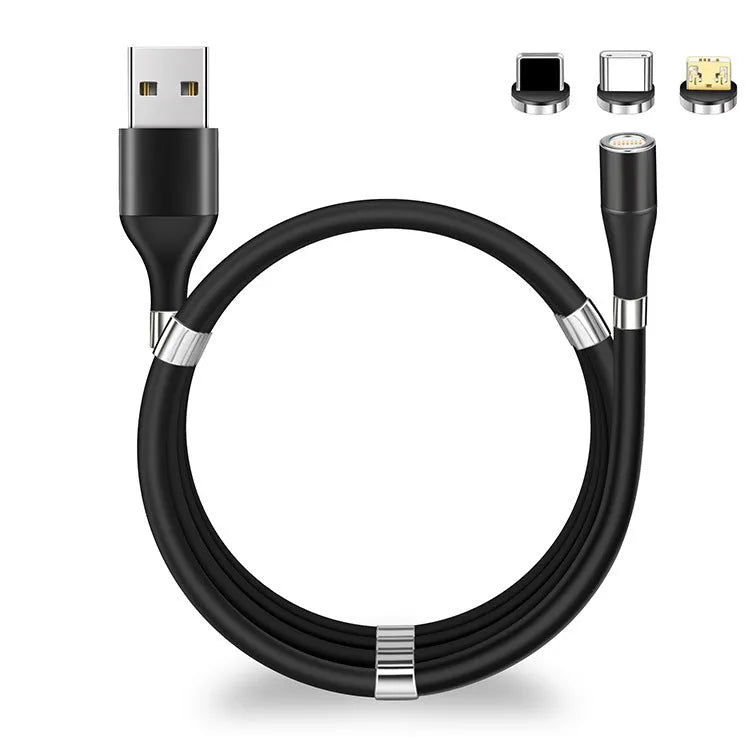 3A fast charging magnetic data cable with TPE coating, Type-C Apple Micro heads, black