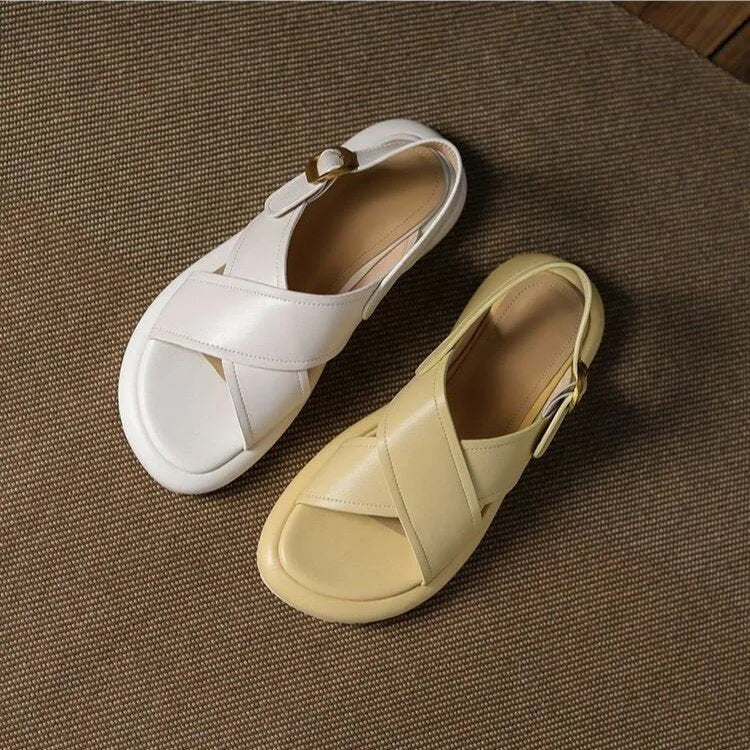 Women's flat non-slip cross Roman sandals in white with a microfiber upper and polyurethane sole
