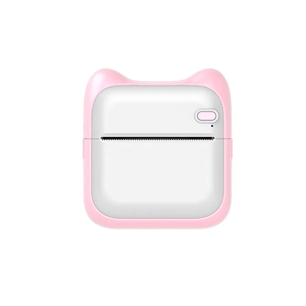Mini pocket Bluetooth thermal printer in pink with USB charging cable