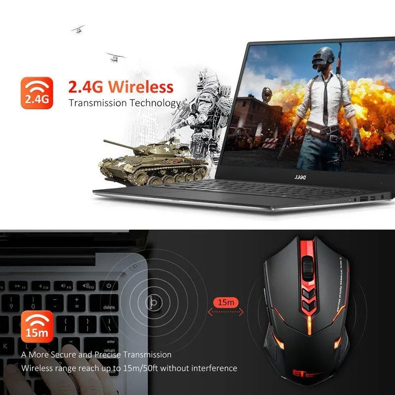 Power-saving silent wireless mouse in blue with 7 buttons and LED backlight